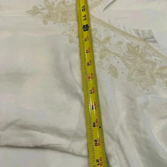 Charter Club Luxury linen ivory embroidered V-Neck 3/4 sleeve size medium - Picture 6 of 11